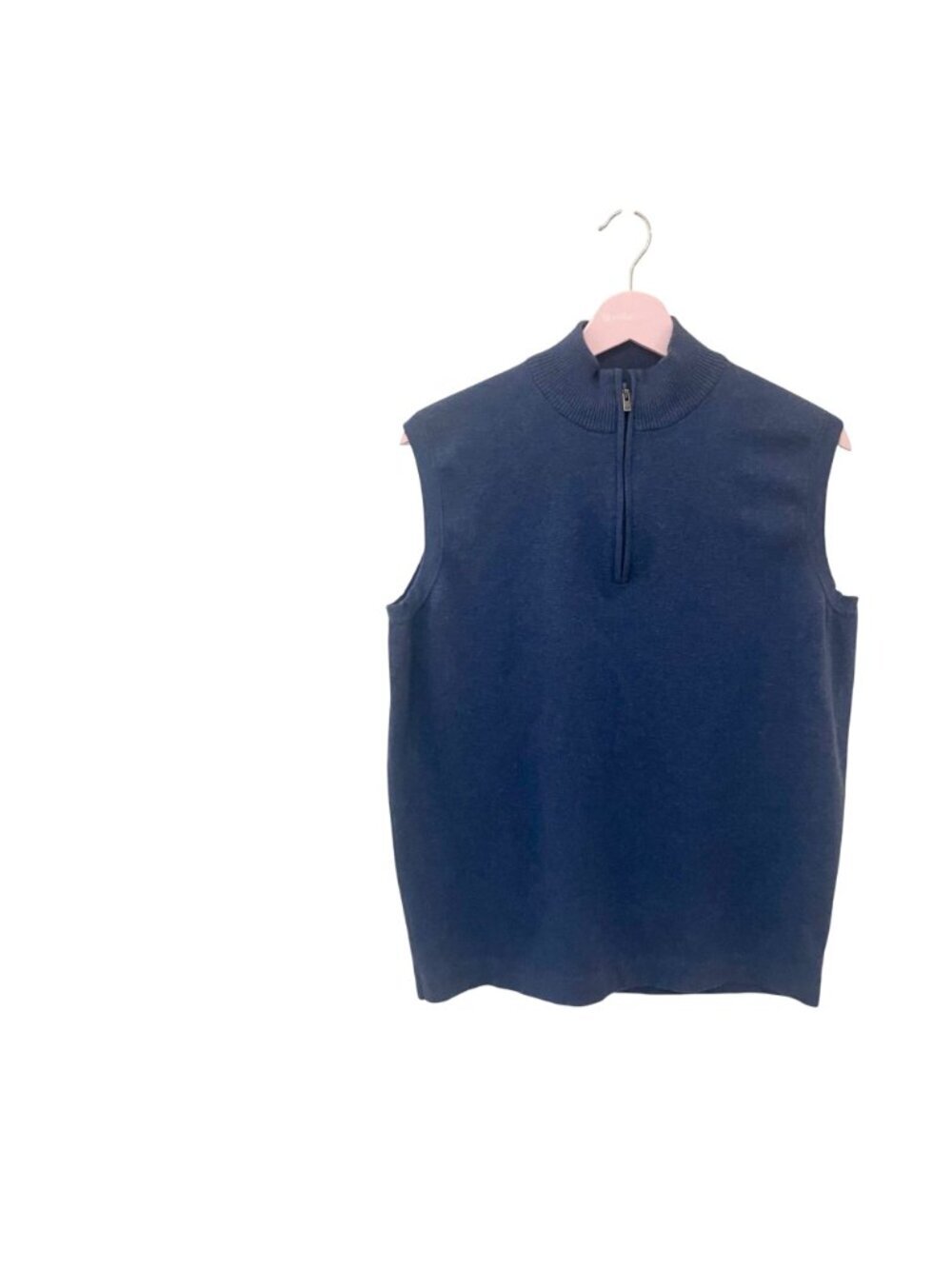 Peter Millar Mens Sweater Vest Blue 1/4 Zip Sleeveless Tight Knit Rayon Blend Si - Picture 2 of 8